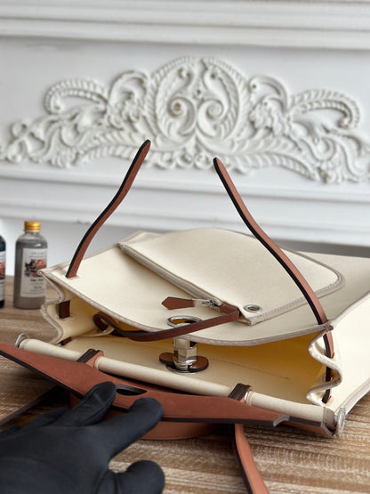 ZIP CABINE 31 BAG IN WHITE CREAM CANVAS AND BRONZE BROWN CALFSKIN