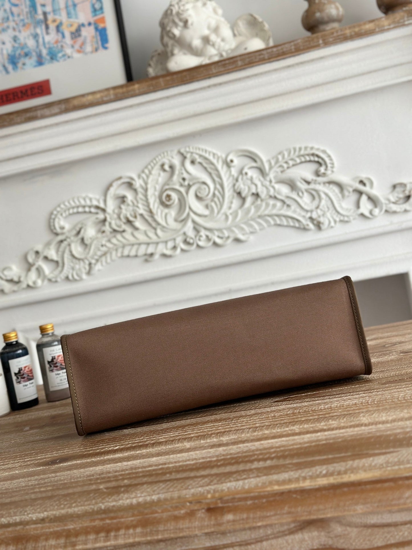 ZIP CABINE 31 BAG IN CHOCOLATE BROWN CANVAS AND BLACK CALFSKIN