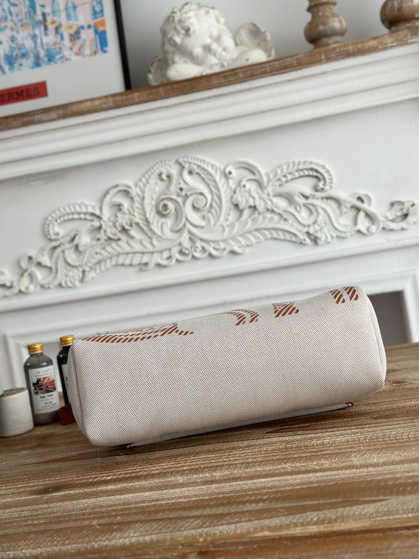 BOLSO HERBAG ZIP 31 RETOURNE BAG IN OFF-WHITE MIX BROWN H VIKING CANVAS AND COWHIDE