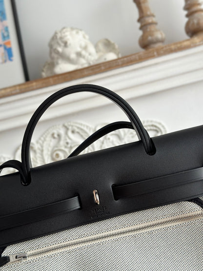 HERBAG ZIP 31 LAQUERED BAG IN OFF-WHITE MIX BLACK H PLUME CANVAS