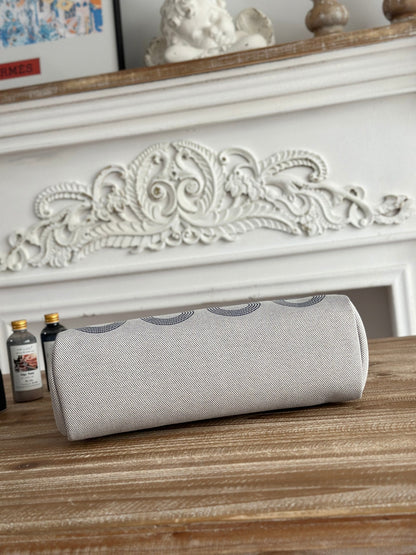 HERBAG ZIP 31 LAQUERED BAG IN OFF-WHITE MIX BLUE H PLUME CANVAS