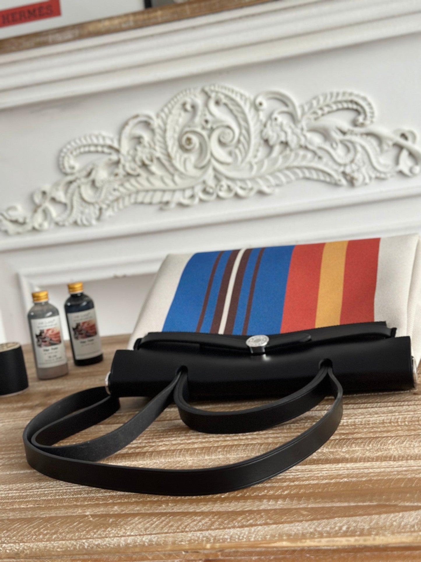 HERBAG ZIP 31 LAQUERED BAG IN BLUE MIX RED H PLUME CANVAS