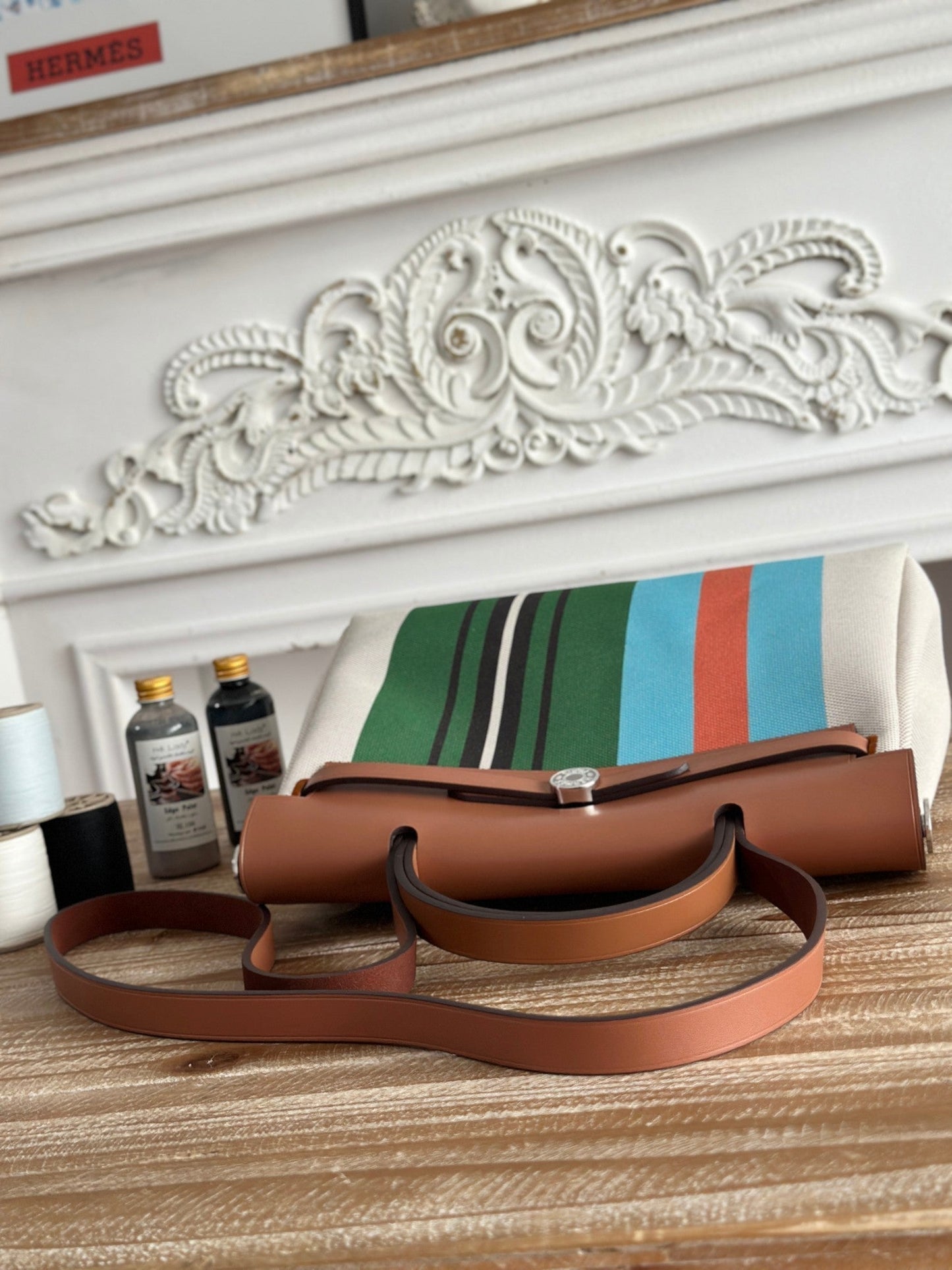 HERBAG ZIP 31 LAQUERED BAG IN GREEN MIX BLUE H PLUME CANVAS