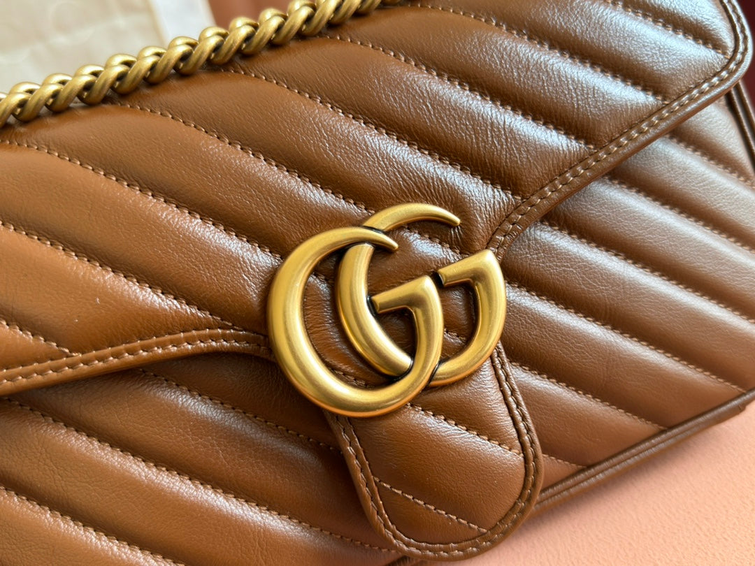 MARMONT MEDIUM SHOULDER BAG  26 IN BROWN MATELASSE CHEVRON LAMBSKIN