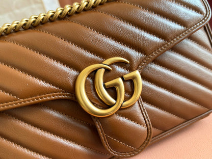 MARMONT MEDIUM SHOULDER BAG  26 IN BROWN MATELASSE CHEVRON LAMBSKIN