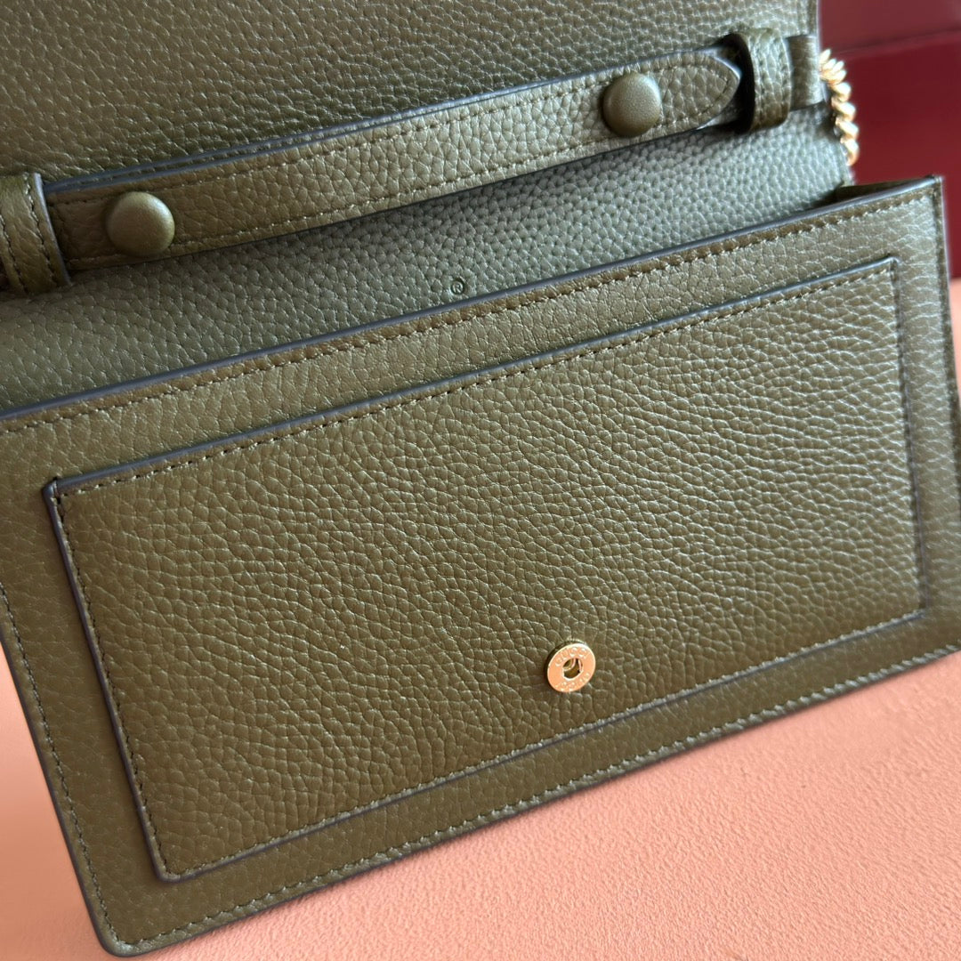 GUCCI 25S DIONYSUS WALLET ON CHAIN 20 IN DARK OLIVE GREEN CALFSKIN