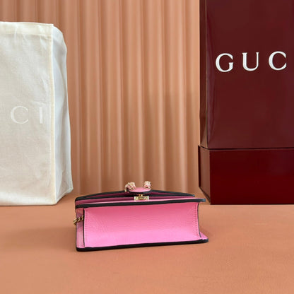 GUCCI 25S DIONYSUS WALLET ON CHAIN 17 IN PINK GLOSSY CALFSKIN