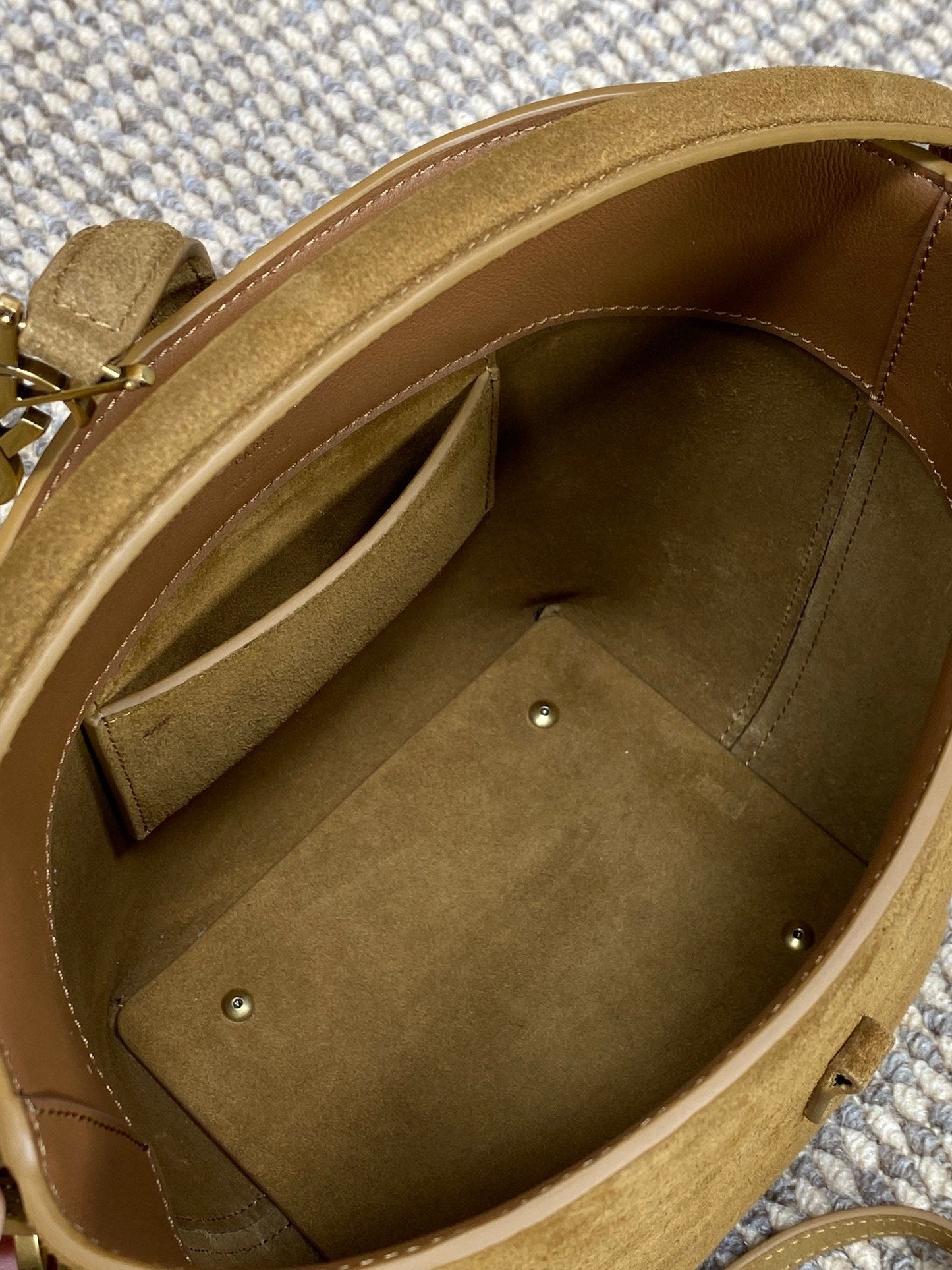 LE 37 SMALL BUCKET BAG 20 IN BROWN SUEDE GOLD HARDWARE