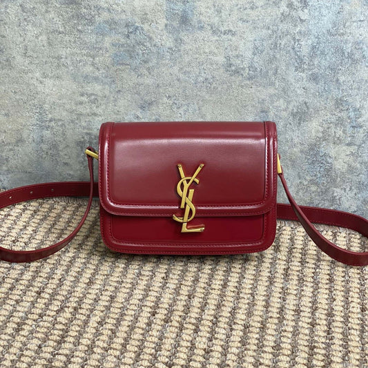 SOLFERINO SMALL SATCHEL 19 IN SCARLET RED CALFSKIN GOLD HARDWARE