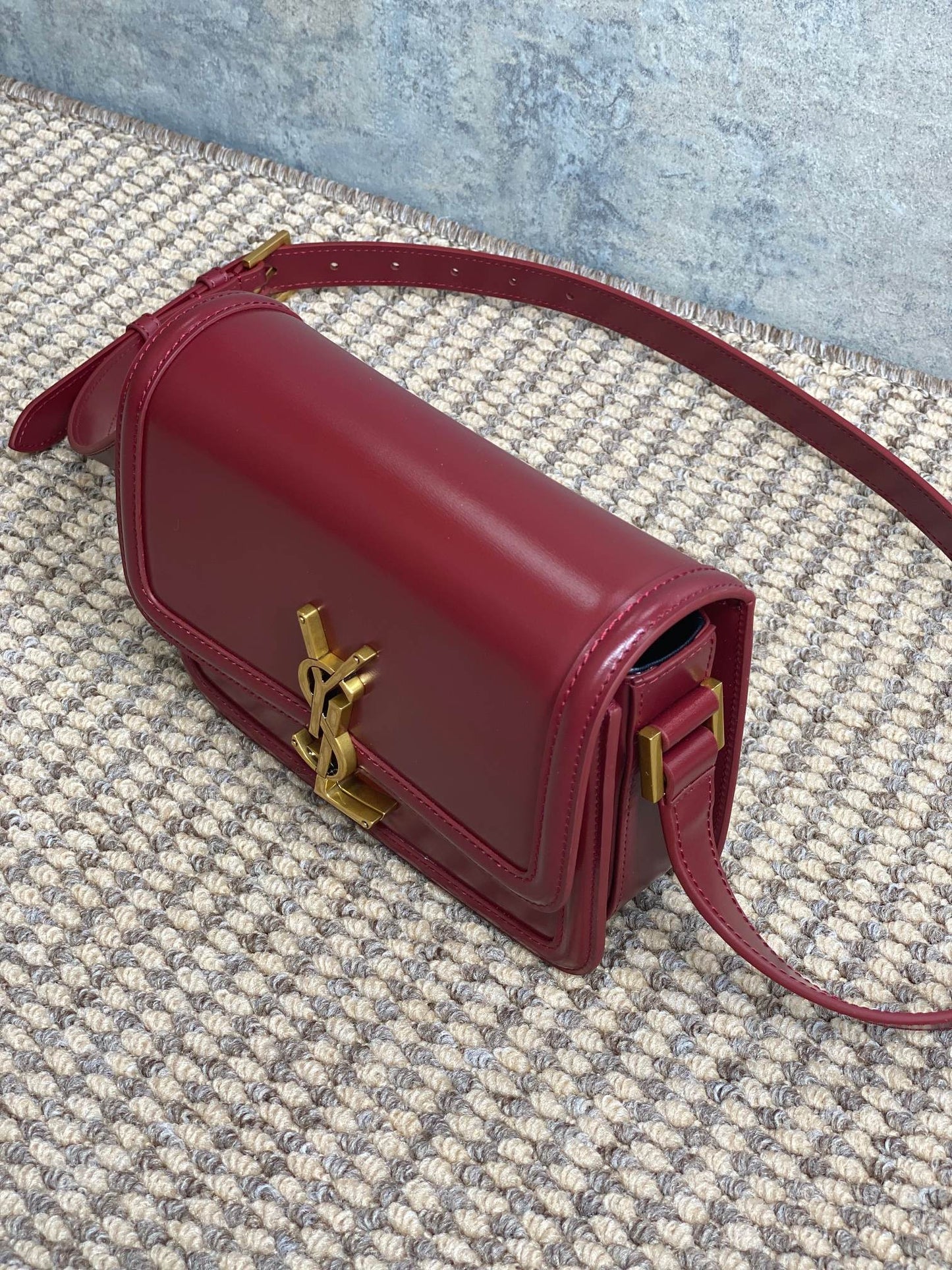 SOLFERINO SMALL SATCHEL 19 IN SCARLET RED CALFSKIN GOLD HARDWARE