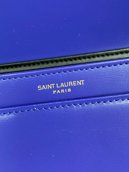 SOLFERINO SMALL SATCHEL 23 IN INDIGO BLUE CALFSKIN GOLD HARDWARE