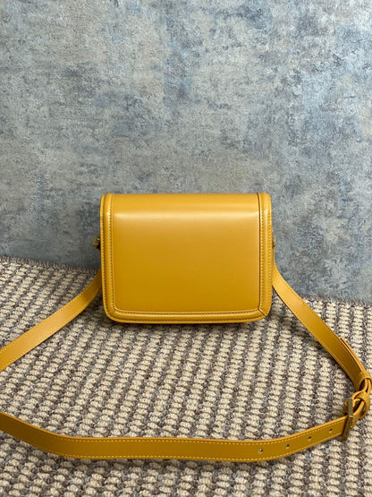 SOLFERINO SMALL SATCHEL 19 IN SAFFRON YELLOW CALFSKIN GOLD HARDWARE