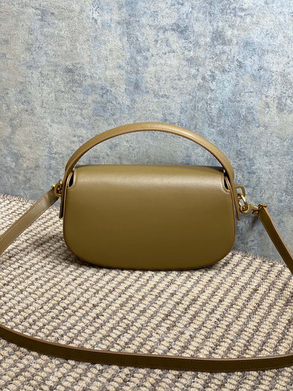 VOLTAIRE HALF-MOON SHOULDER BAG 24 IN CEDAR BROWN CALFSKIN GOLD METALLIC