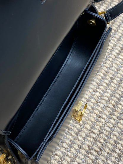 VOLTAIRE HALF-MOON SHOULDER BAG 24 IN BLACK CALFSKIN GOLD METALLIC