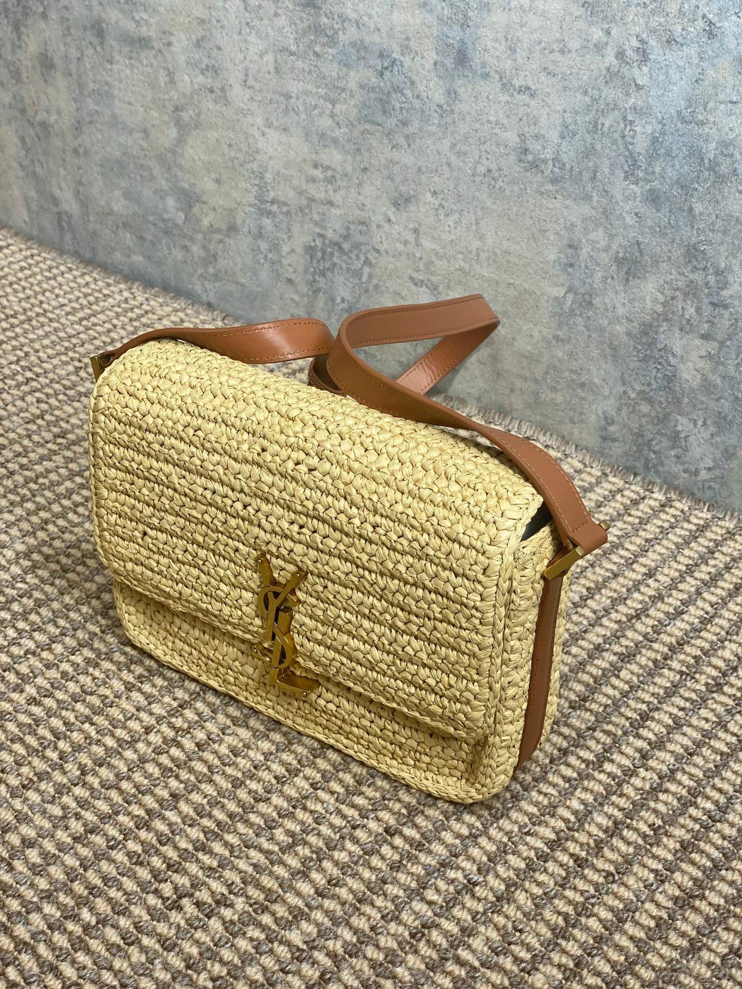 SOLFERINO MEDIUM CROSSBODY BAG 23 IN BEIGE MIX BROWN RAFFIA