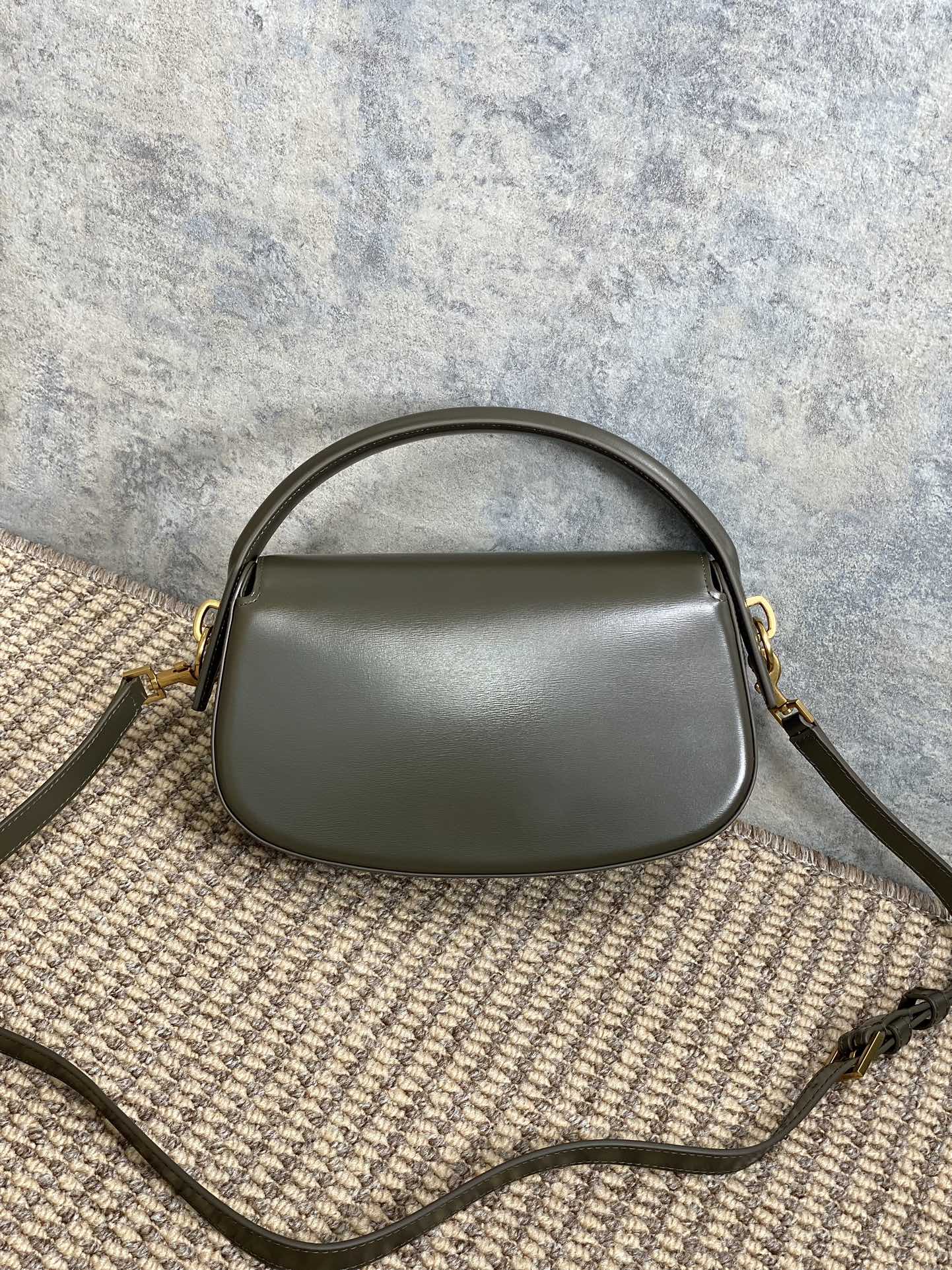 VOLTAIRE HALF-MOON SHOULDER BAG 24 IN DARK GREEN CALFSKIN GOLD METALLIC