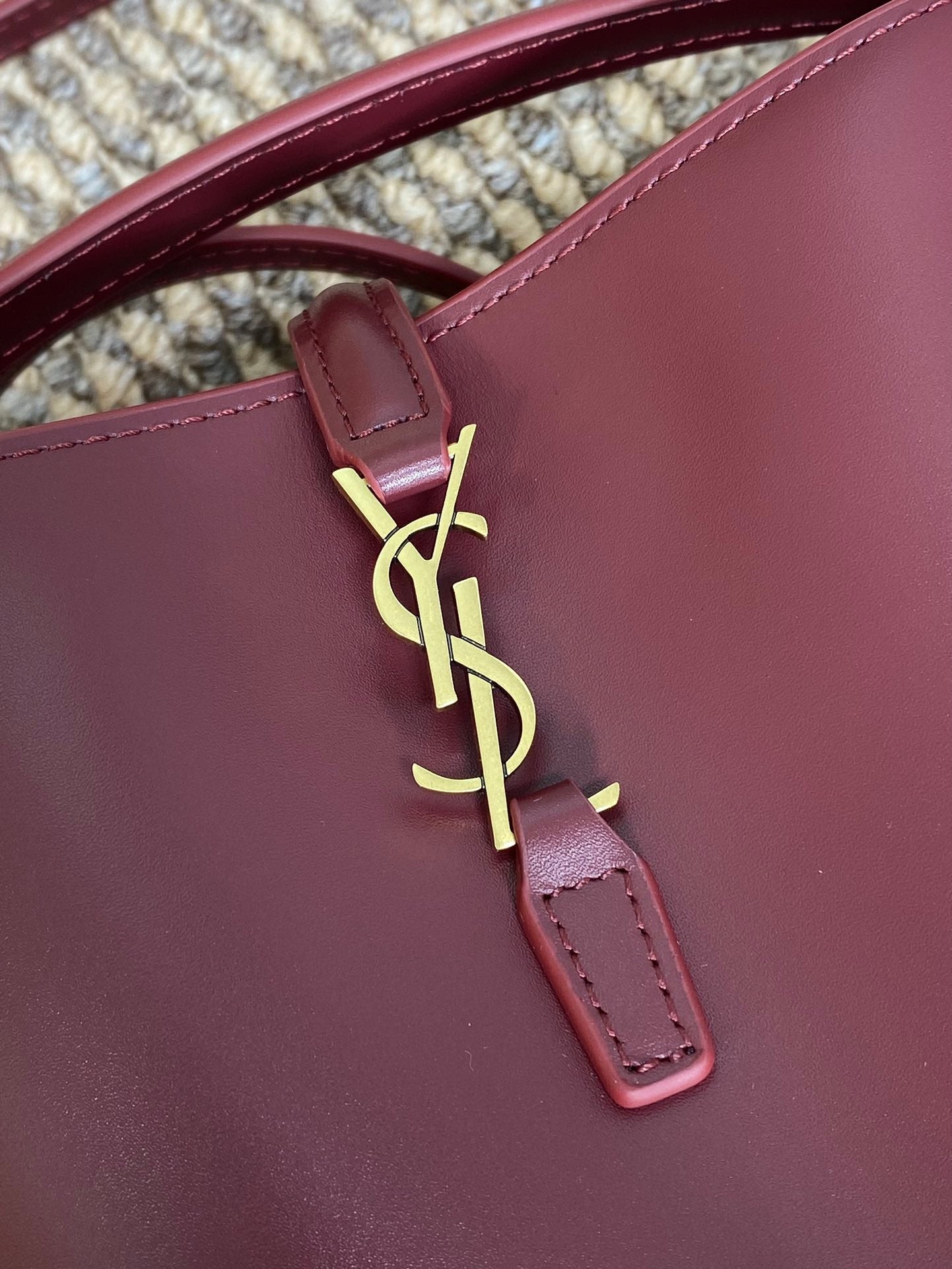 LE 37 MINI BUCKET BAG 15 IN BURGUNDY RED CALFSKIN GOLD HARDWARE