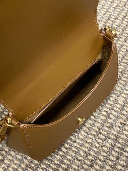 VOLTAIRE TOP HANDLE IN BOX 21 IN TAWNY BROWN CALFSKIN GOLD HARDWARE