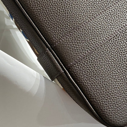 GARDEN PARTY 36 IN MULTICOLOR TOILE H CANVAS DARK BROWN CALFSKIN ABSTRACT GRAPHIC PRINT