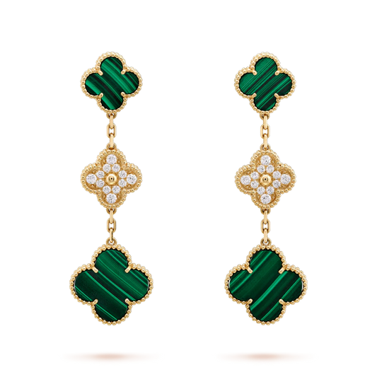 [Clover Jewelry]CLOVER EARRINGS GOLD MALACHITE DIAMOND 3 MOTIF