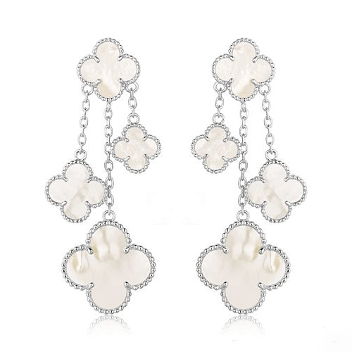 [Clover Jewelry]CLOVER EARRINGS WHITE MOP 4 MOTIFS SILVER