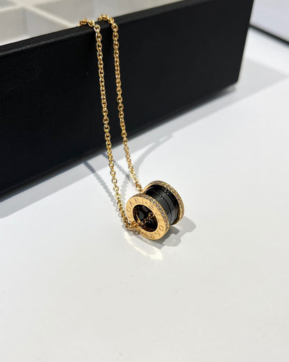 [Clover Jewelry]ZERO 1 BLACK CERAMIC DIAMOND PINK GOLD NECKLACE