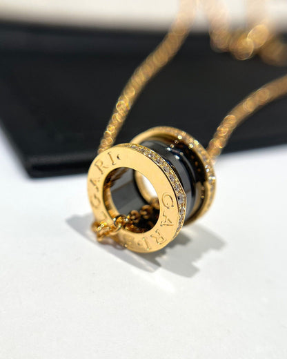 [Clover Jewelry]ZERO 1 BLACK CERAMIC DIAMOND PINK GOLD NECKLACE