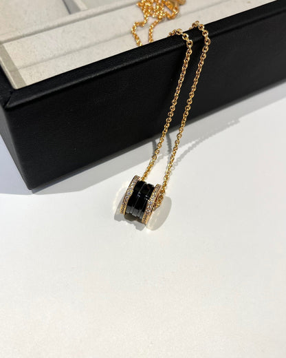 [Clover Jewelry]ZERO 1 BLACK CERAMIC DIAMOND PINK GOLD NECKLACE