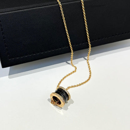 [Clover Jewelry]ZERO 1 BLACK CERAMIC DIAMOND PINK GOLD NECKLACE