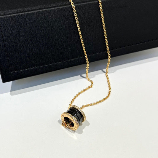 [Clover Jewelry]ZERO 1 BLACK CERAMIC DIAMOND PINK GOLD NECKLACE