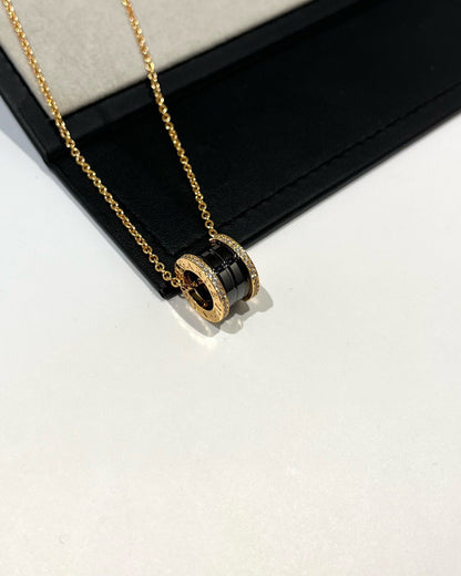 [Clover Jewelry]ZERO 1 BLACK CERAMIC DIAMOND PINK GOLD NECKLACE