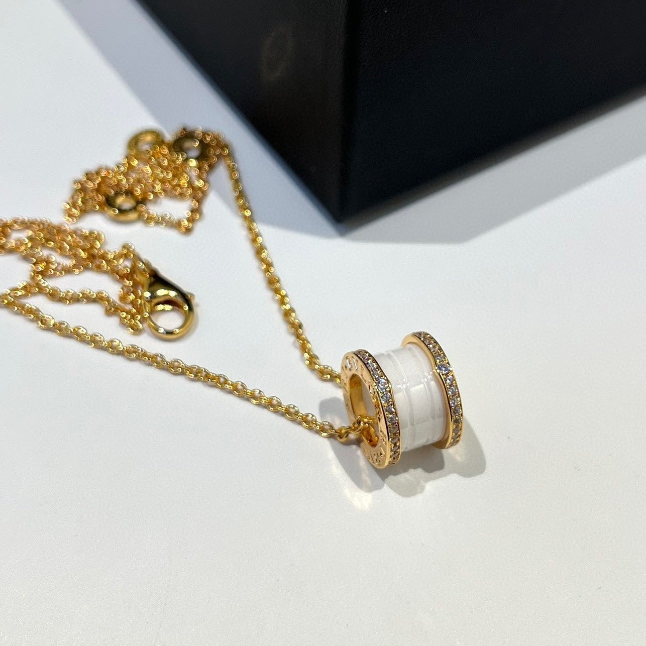 [Clover Jewelry]ZERO 1 WHITE CERAMIC DIAMOND PINK GOLD NECKLACE